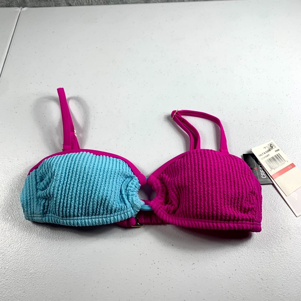 Salt & Cove Convertible Bikini Top Womens XS Blue Pink Colorblock Swimwear Beach